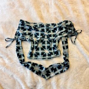 Urban Outfitters Blue and Black Satin Top